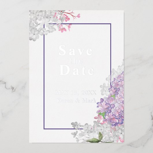 Lilacs Floral Save the Date Folieneinladung (Vorderseite)