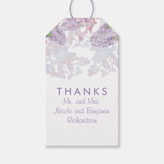 Lilacs - Florale Wasserfarben Elegante Hochzeit Geschenkanhänger (Vorderseite)
