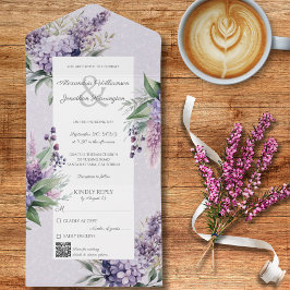 Lilacs & Heather on Lavender mit QR-Code All In One Einladung