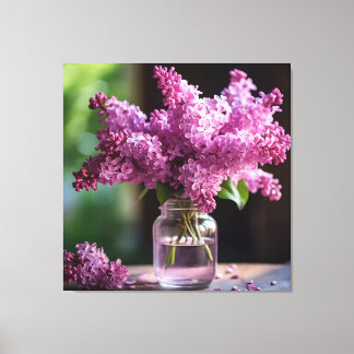 Lilacs in einer Glasvase mit Feldtiefe Leinwanddruck