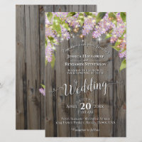 Lilacs & Lights on Wood BUDGET Hochzeit Einladung