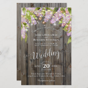 Lilacs & Lights on Wood BUDGET Hochzeit Einladung