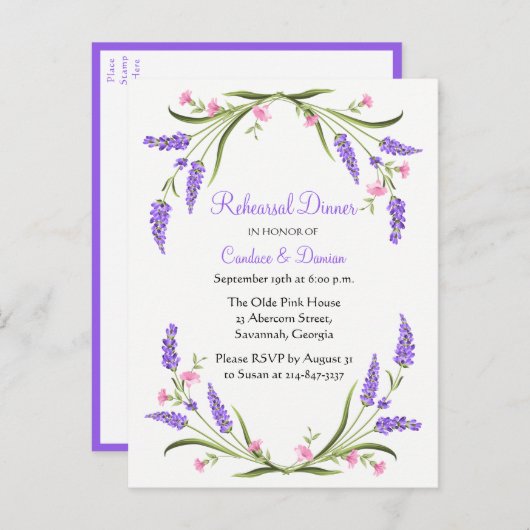 Lilacs Lila Watercolor Flora Probe Abendessen Einladungspostkarte (Vorne/Hinten)