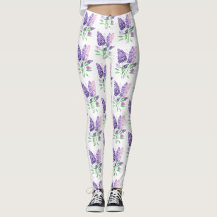 Lilacs Purple Flowers Wasserfarbenes Naturmuster Leggings