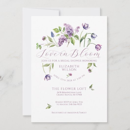 Lilacs & Spring Flowers Brautdusche Einladung (Vorderseite)