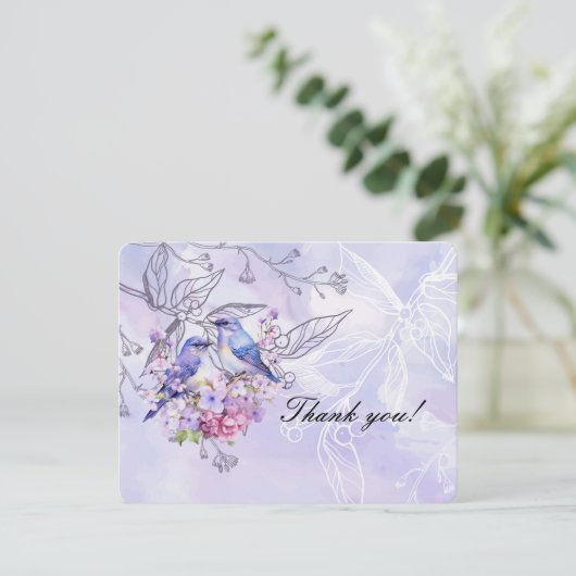 Lilacs und Bluebirds Dankeskarte (Stehend Vorderseite)