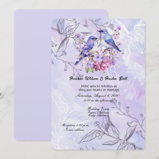 Lilacs und Bluebirds Einladung (Vorne/Hinten)