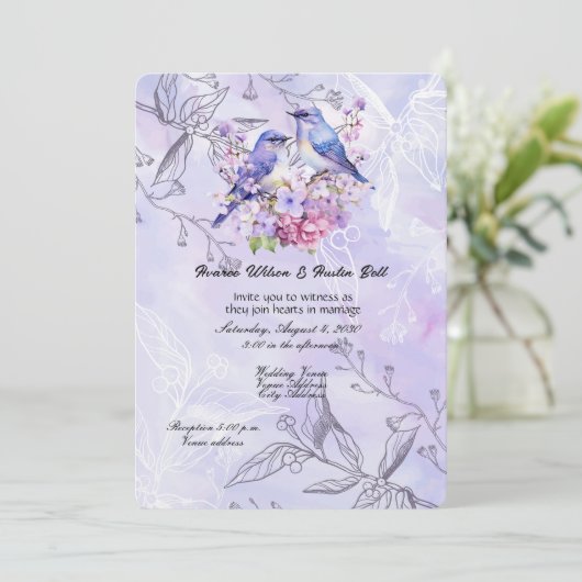 Lilacs und Bluebirds Einladung (Stehend Vorderseite)