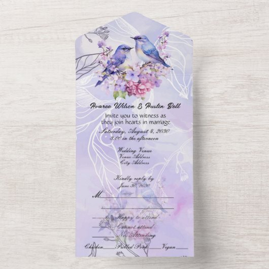 Lilacs und Bluebirds in einer Einladung (Innen Boden)