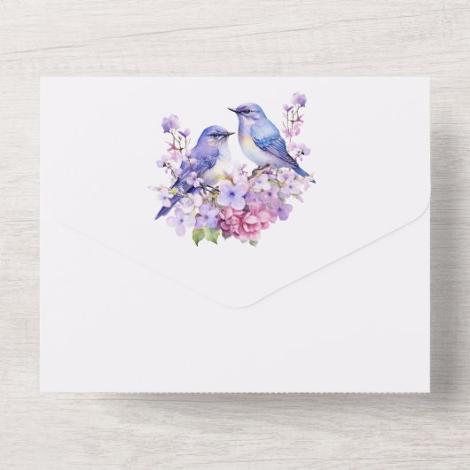 Lilacs und Bluebirds in einer Einladung (Rückseite)
