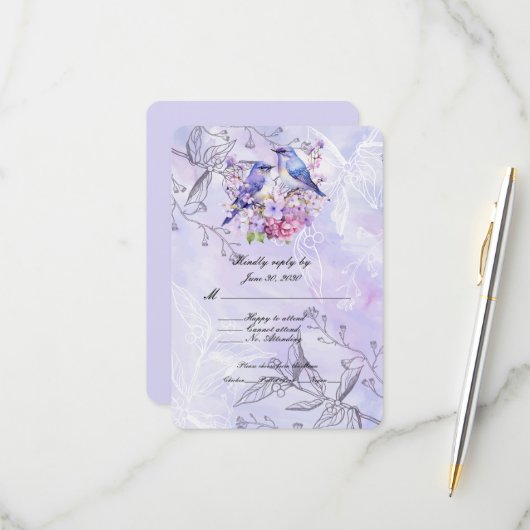 Lilacs und Bluebirds RSVP Karte (Vorderseite/Rückseite Beispiel)