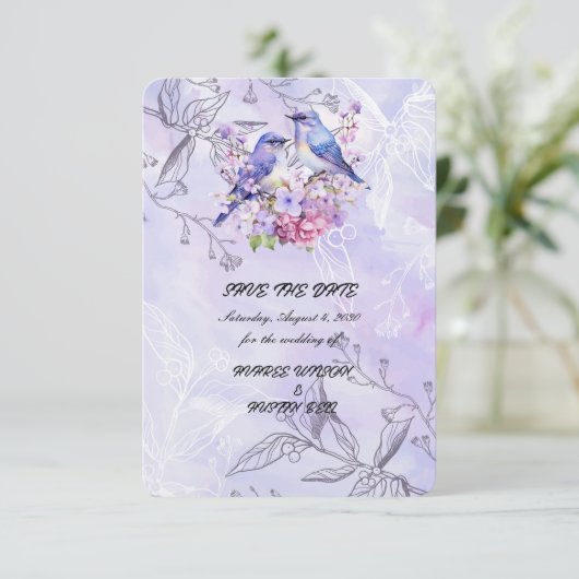 Lilacs und Bluebirds Save The Date (Stehend Vorderseite)