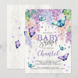 Lilacs und Butterfly   Einladung der Babydusche