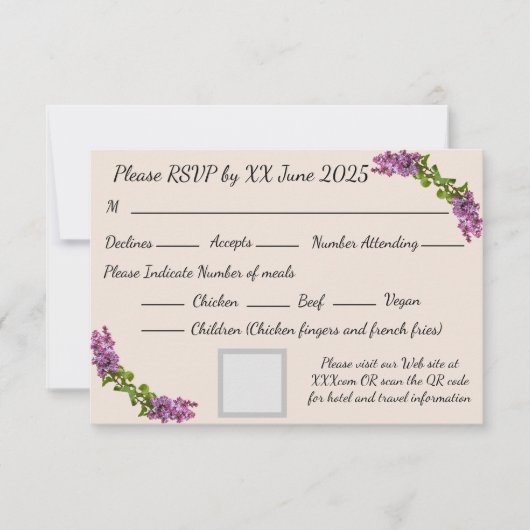 Lilacs und Cream Response Card RSVP Karte (Vorderseite)