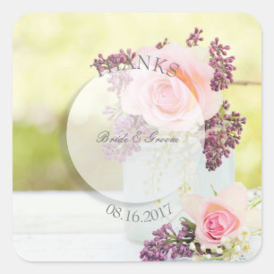 Lilacs und Rose Vintage Wedding Quadratischer Aufkleber