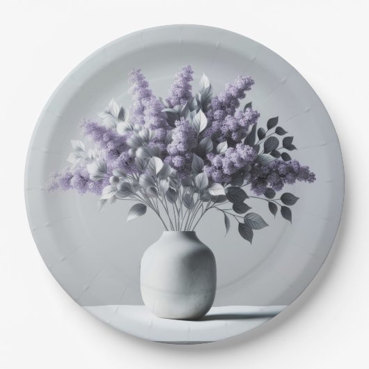 Lilacs und Silver Leaf Bouquet Pappteller (Vorderseite)