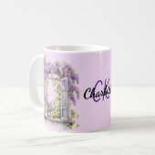 Lilacs Window Blume Lavendelmonogramm Kaffeetasse (Vorderseite Links)