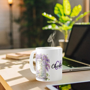 Lilacs Window Blume Lavendelmonogramm Kaffeetasse
