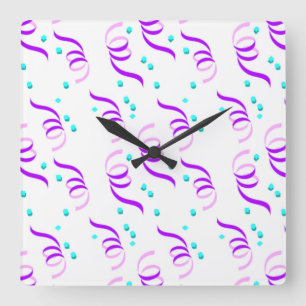 LILAFARBENE PARTYBAISER QUADRATISCHE WANDUHR