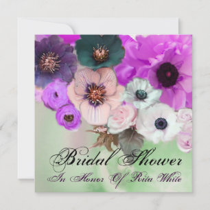 LILAFARBENE ROSEN UND ANEMONEN BLUMEN BRIDAL SHOWE EINLADUNG