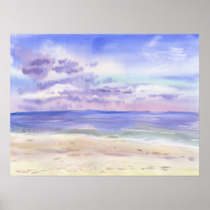 Lilafarbener Himmel und sandige Strände Aquarell Poster