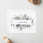 Lilatfarbene Blumen mit grünen Blätter Mitteilungskarte (Vorderseite/Rückseite Beispiel)