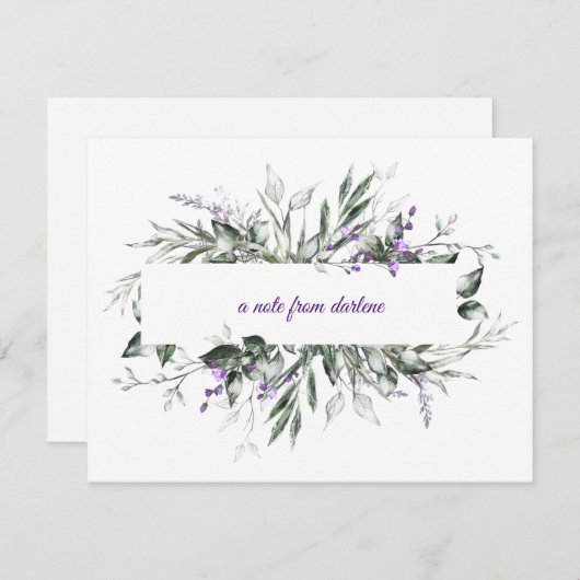 Lilatfarbene Blumen mit grünen Blätter Mitteilungskarte (Vorne/Hinten)