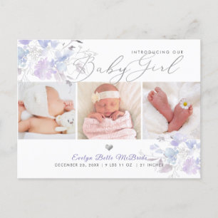 Liliac Dusty Blue Watercolor Blume, Girl Birth Postkarte