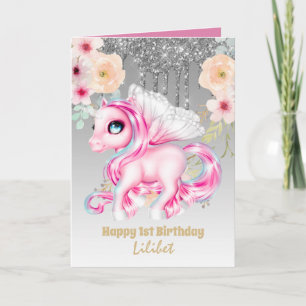 Lilibet 1. Geburtstagskarte - Princess Unicorns Karte