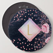 Lilibet Monogram Navy Rosegold Pink Princess Gesch Button (Vorne & Hinten)