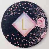 Lilibet Monogram Navy Rosegold Pink Princess Gesch Button (Vorderseite)