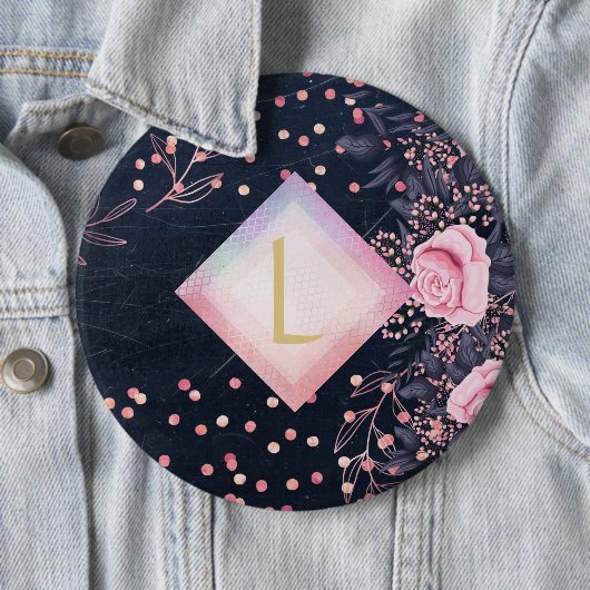 Lilibet Monogram Navy Rosegold Pink Princess Gesch Button (Beispiel)