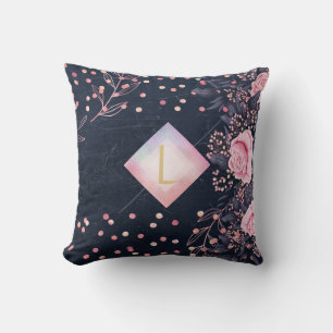 Lilibet Monogram Navy Rosegold Pink Princess Gesch Kissen