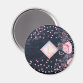 Lilibet Monogram Navy Rosegold Pink Princess Gesch Magnet (Vorderseite/Rückseite)