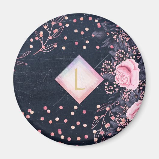 Lilibet Monogram Navy Rosegold Pink Princess Gesch Magnet (Vorne)