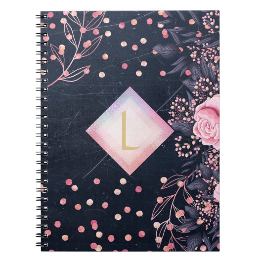 Lilibet Monogram Navy Rosegold Pink Princess Gesch Notizblock (Vorderseite)