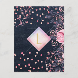 Lilibet Monogram Navy Rosegold Pink Princess Gesch Postkarte