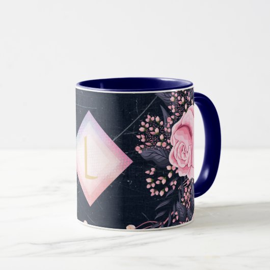 Lilibet Monogram Navy Rosegold Pink Princess Gesch Tasse (VorderseiteRechts)