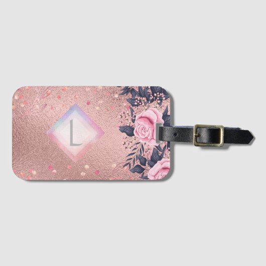 Lilibet Monogram Rosegold Floral fit for Princess Gepäckanhänger (Vorderseite (Horizontal))