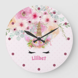 Lilibet Name Unicorn Rosa Bläserinnen Schlafzimmer Große Wanduhr