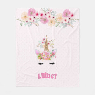 Lilibet nannte Unicorn Face Pink Blume Girls Fleecedecke