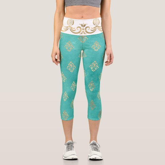 Lilie aquamarines Gold Capri Leggings (Vorderseite)