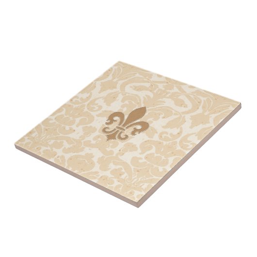 Lilie auf beige Damast Fliese (Seite)