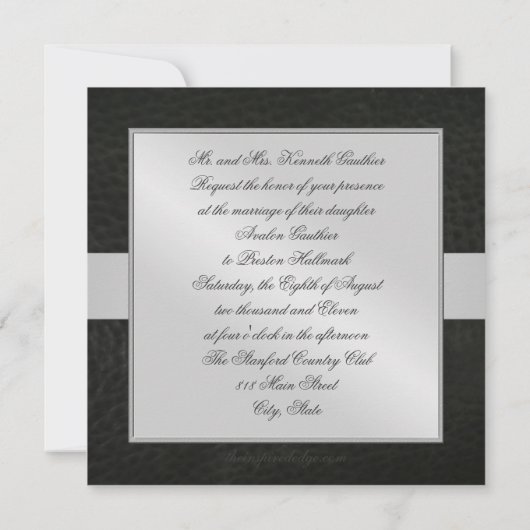 Lilie Blk Imitate Ledermonogramm Einladung (Rückseite)