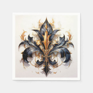 Lilie Cocktail Serviette Schwarz und Gold