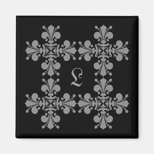 Lilie Damask Monogramm Magnet (Vorne)