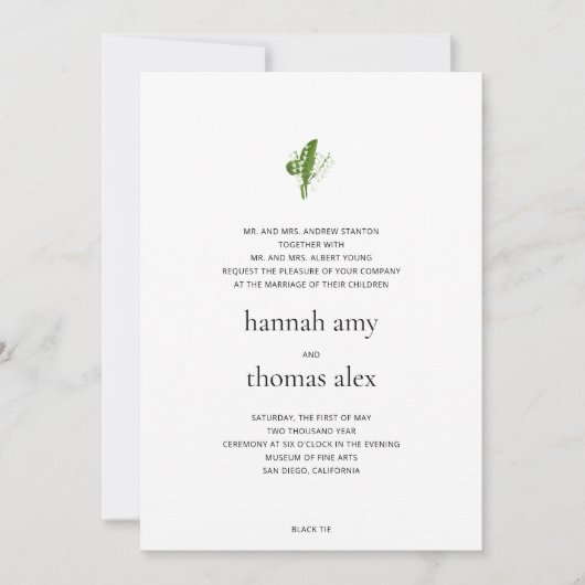 Lilie des Tals formale nicht-traditionelle Hochzei Einladung (Vorderseite)