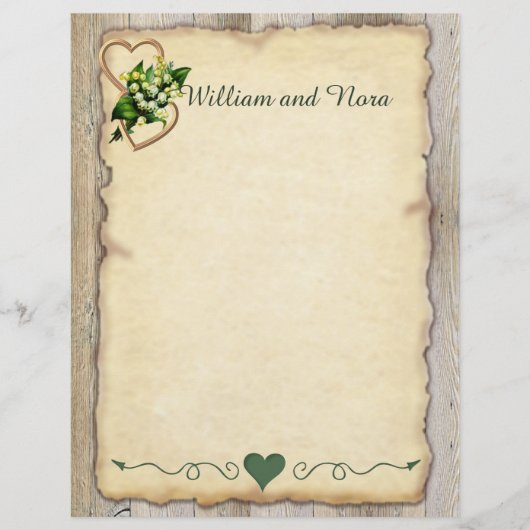 Lilie des Tals, Herz, altes Papier, Land (Vorderseite)