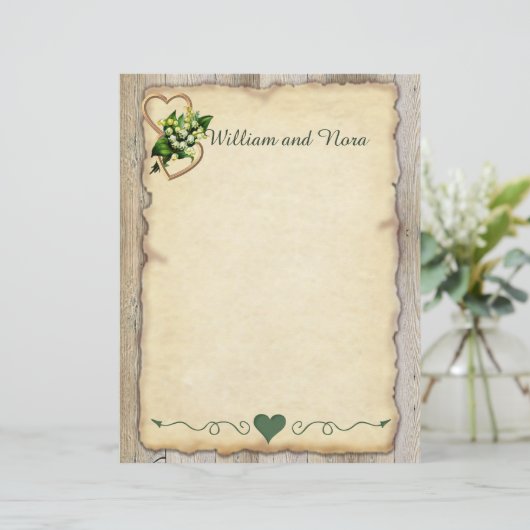 Lilie des Tals, Herz, altes Papier, Land (Stehend Vorderseite)