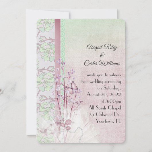 Lilie des Tals und Schmetterling mit Perlen Einladung (Vorderseite)